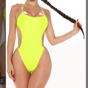 Neon green one piece swimsuit